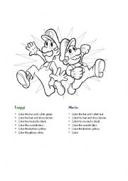 English Worksheet: Coloring Mario and Luiggi