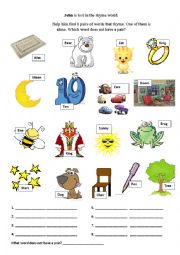 English Worksheet: Help John go back home- Find 8 pairs of words that rhyme