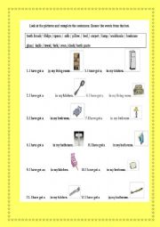 English Worksheet: household objects