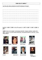 English Worksheet: when did it happen + simple past