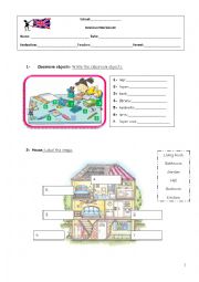 English Worksheet: School objects and House