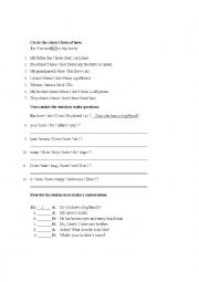 English Worksheet: Have or has simple present