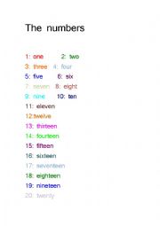 English Worksheet: The numbers