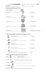 English Worksheet: Amusement Park and food