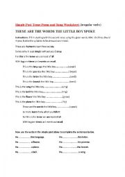 English Worksheet: Simple Past Tense Poem and Song Worksheet (irregular verbs)