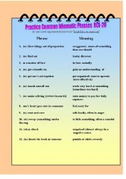 English Worksheet: Practice Common Idiomatic Phrases RCL-20