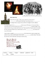 English Worksheet: Bonfire Night Guy Fawkes