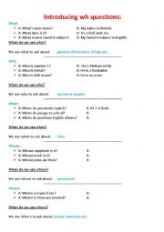 English Worksheet: Introducing wh questions:
