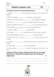 English Worksheet: Relative clauses (relative pronouns) - Test