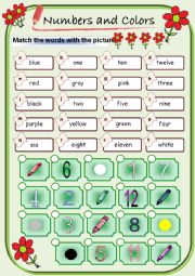 English Worksheet: colors and numbers