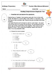 English Worksheet: reading and writing diagnostic test for grade 6