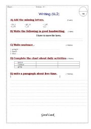 English Worksheet: Writing exam for grade 6