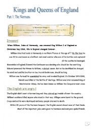 English Worksheet: Kings and Queens of England part 1