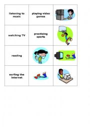 English Worksheet: Pairs game about activities v+ing)