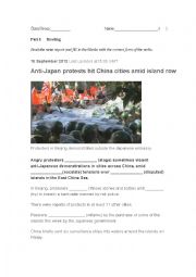 English Worksheet: Anti Japan protest in China Tenses