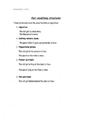 English Worksheet: Post modifying structures