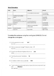 English Worksheet: Word tranformation 1