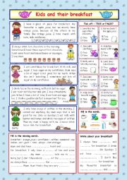 English Worksheet: Kids and their breakfast (+key)