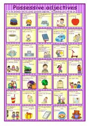 English Worksheet: Possessive adjectives in sentences *** with key