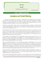 English Worksheet: Test - Aeroplanes and Global Warming