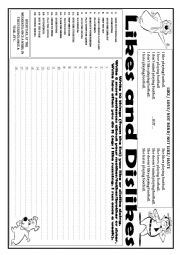 English Worksheet: Likes & Dislikes (Like; Love; Not Mind; Not Like; Hate + ing)