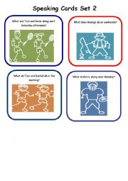 Stick people- SPEAKING CARDS FOR SIMPLE PRESENT AND PRESENT CONTINUOUS (Set 2)
