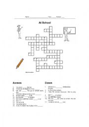 English Worksheet: At School crossword