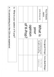 English Worksheet: K-Pop opinion conversation sheet