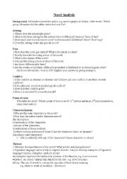 English Worksheet: novel analysis for upper classes