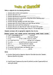 English Worksheet: Traits of Character