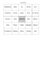 English Worksheet: FOOD BINGO