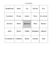 English Worksheet: FOOD BINGO