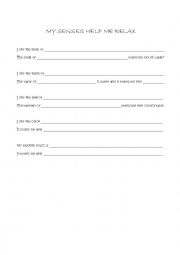 English Worksheet: My senses to relax