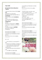 English Worksheet: Taylor Swift - We Are Never Getting Back Together