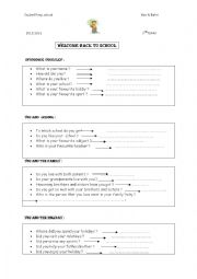 English Worksheet: WELCOME BACK TO SCHOOL