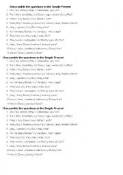 English Worksheet: Unscramble simple present questions handouts