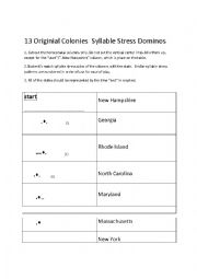 English Worksheet: The 13 Colonies Syllable Stress Dominoes