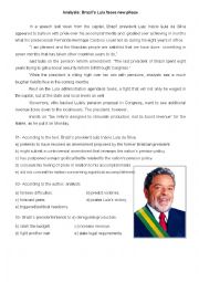 English Worksheet: Brazils Lula  face new phase