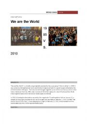 English Worksheet: We are the world 1985 Vs. 2010