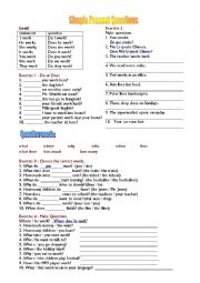 English Worksheet: present simple questions