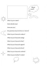 English Worksheet: Info about yourself