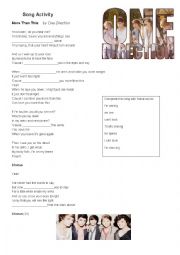 English Worksheet: One direction`s Song Activity 