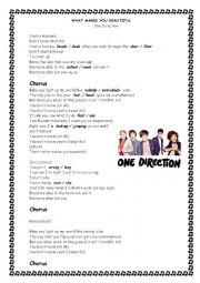 English Worksheet: SONG: What makes you beautiful by One Direction