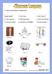 English Worksheet: classroom language matching