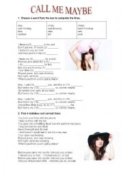 English Worksheet: Call me maybe - Carly Rae Jepsen