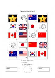 English Worksheet: Where are you from? Flick Game