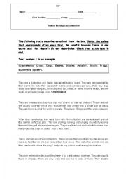 English Worksheet: Animals reading comprehension.