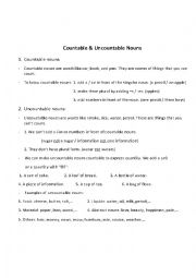 English Worksheet: countable and plural