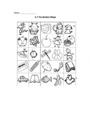 English Worksheet: A-Z Vocabulary Bingo