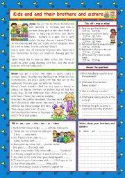 English Worksheet: Kids and their brothers and sisters (+key)